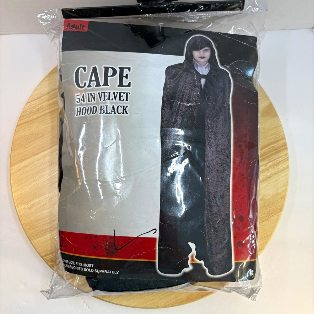 Adult Unisex Black Velvet Hooded Cape Costume Accessory, One Size, 54 in